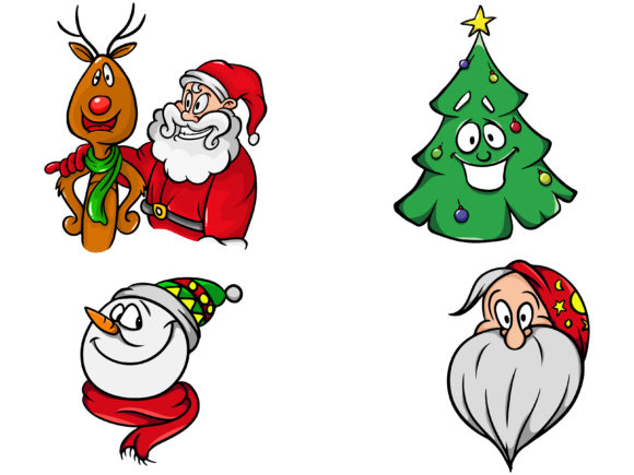 Christmas Four Bundle Santa Tree Illustrations