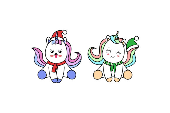 Christmas Unicorns Kawaii Vector Set for Illustrations