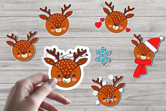 Cute Christmas Deer Stickers Illustrations