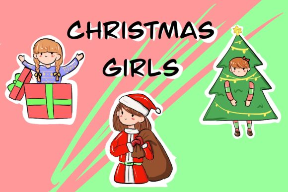 Cute Christmas Girls Illustrations