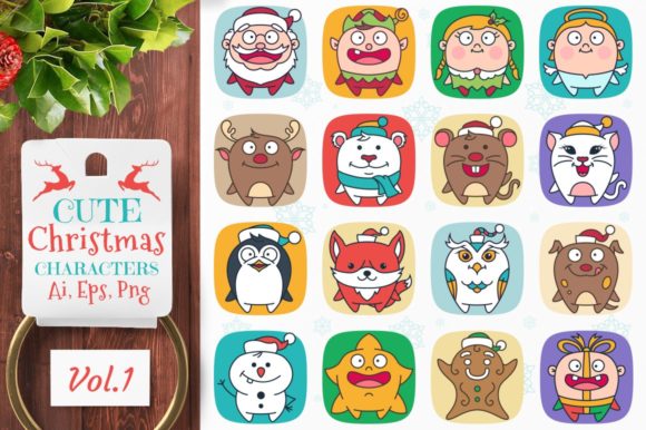 Cute Flat Christmas Characters Vol.1 Illustrations