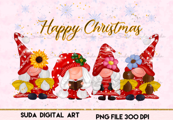Cute Girl Gnomes Christmas Sublimation Illustrations