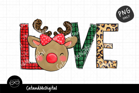 Love Christmas Reindeer Sublimation Illustrations
