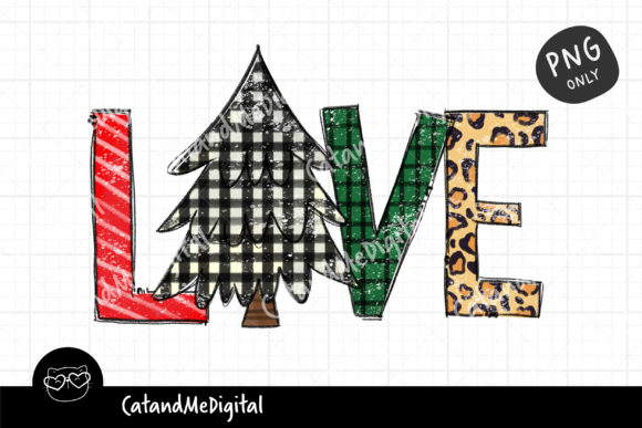 Love Christmas Tree Sublimation Illustrations