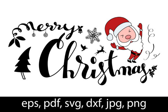 Merry Christmas Lettering with Santa Illustrations