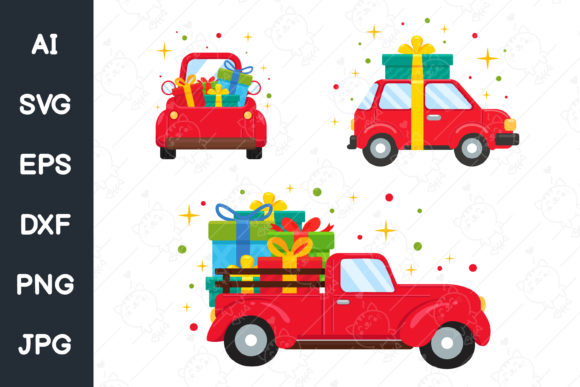 Red Christmas Car Carrying Gift Boxes Illustrations