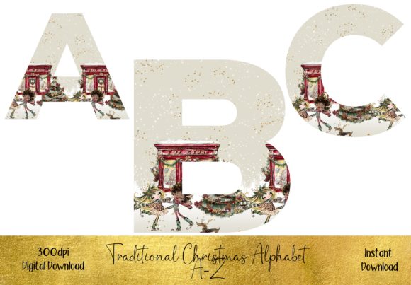 Traditional Christmas Alphabet Illustrations for Festive Design