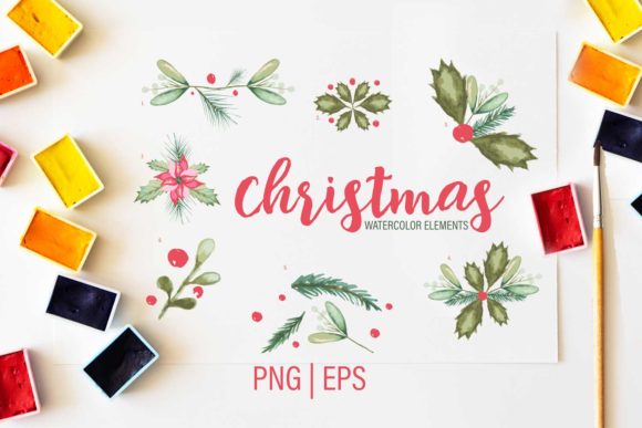 Watercolor Christmas Greens Illustrations for Crafting
